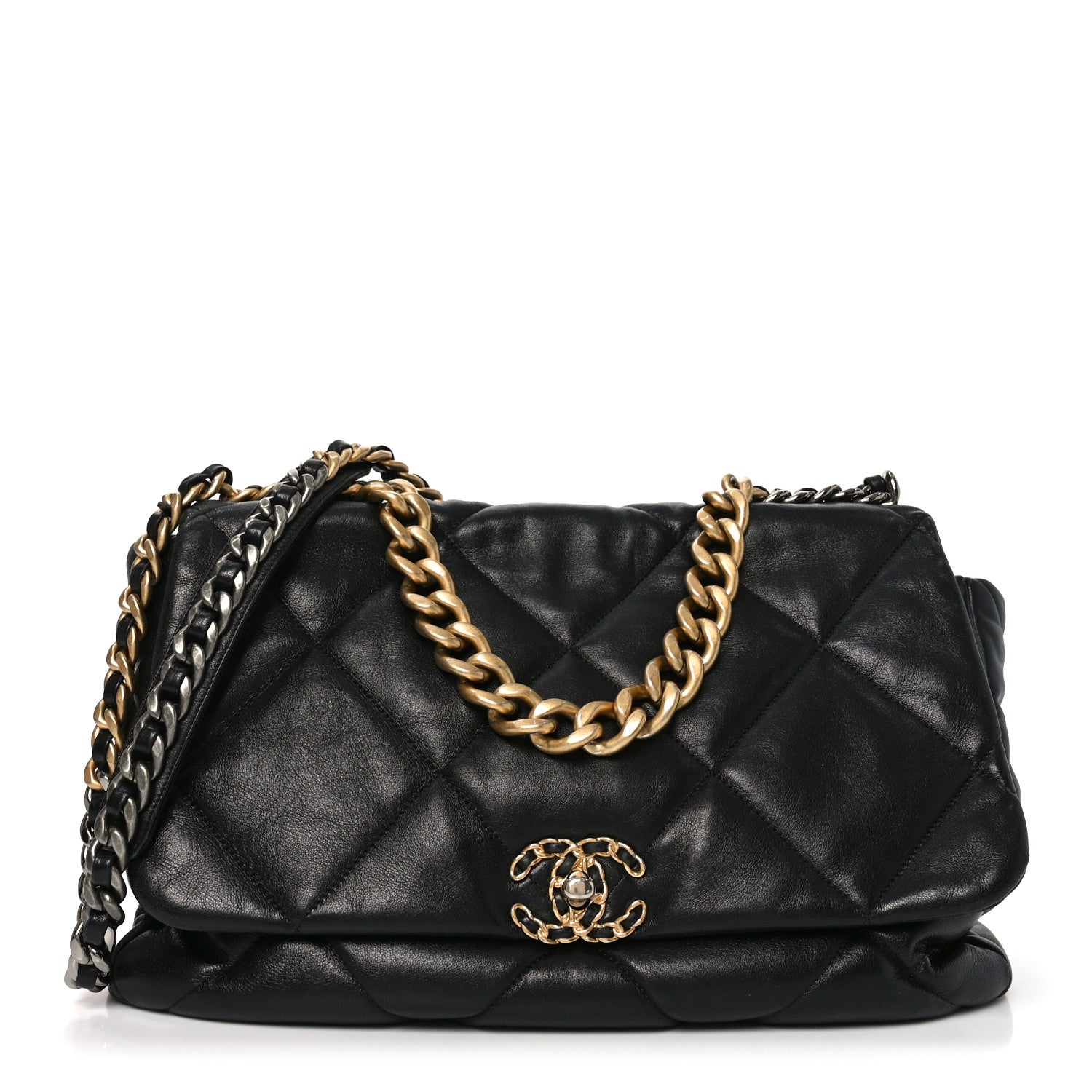 Chanel Lambskin Quilted Maxi Chanel 19 Flap Black