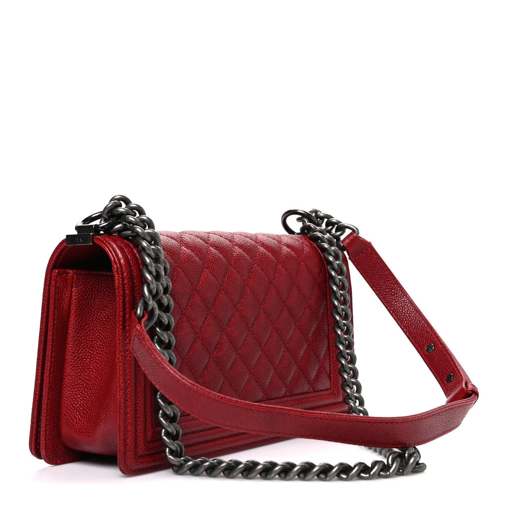 Chanel Caviar Quilted Medium Boy Flap Red