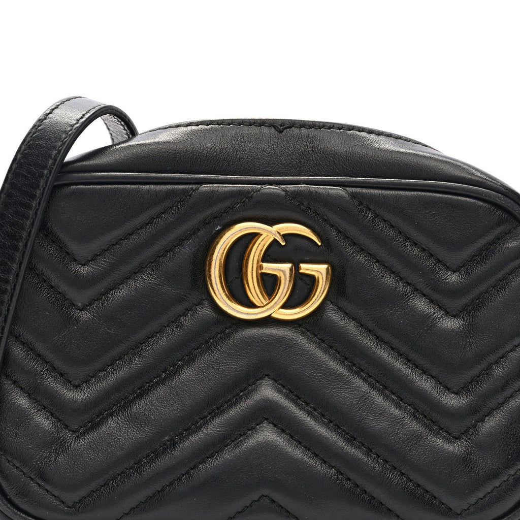 Gucci Calfskin Matelasse Mini GG Marmont Chain Shoulder Bag Black