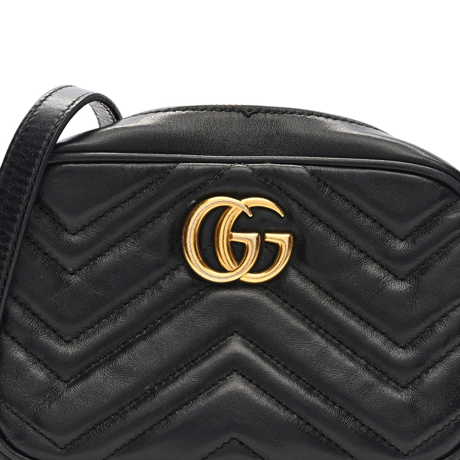 Gucci Calfskin Matelasse Mini GG Marmont Chain Shoulder Bag Black
