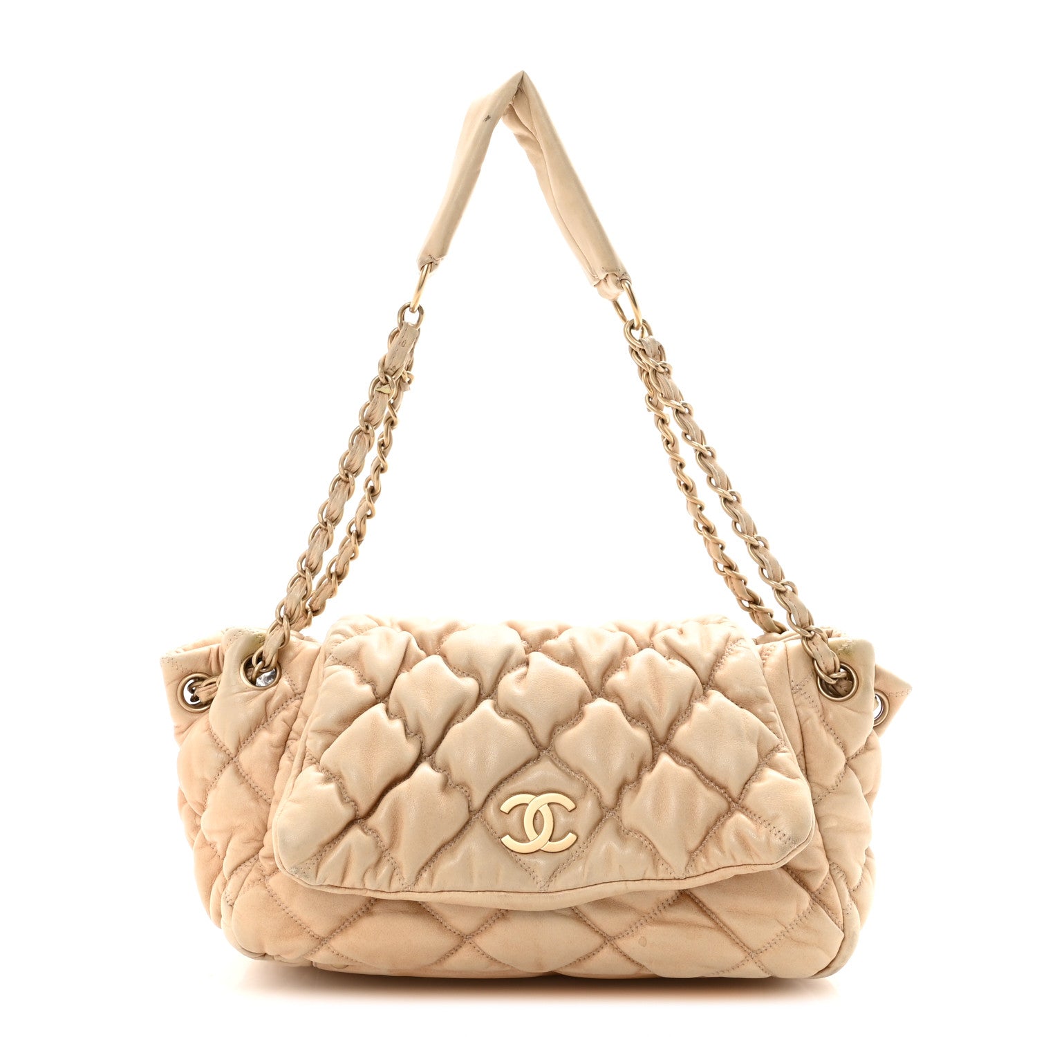 Chanel Lambskin Bubble Quilt Accordion Flap Beige