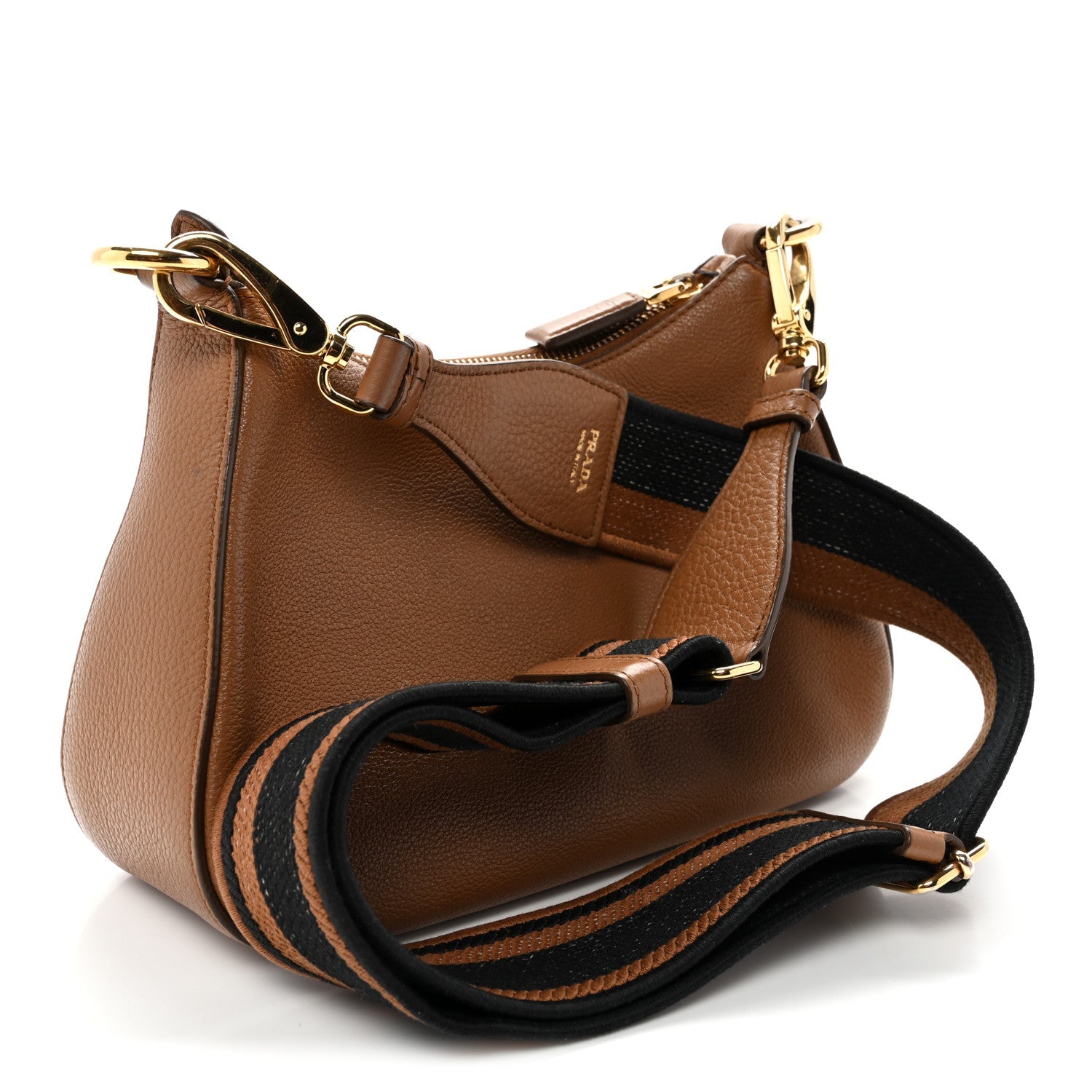 Prada Vitello Daino Soft Zippered Hobo Shoulder Bag Caramel
