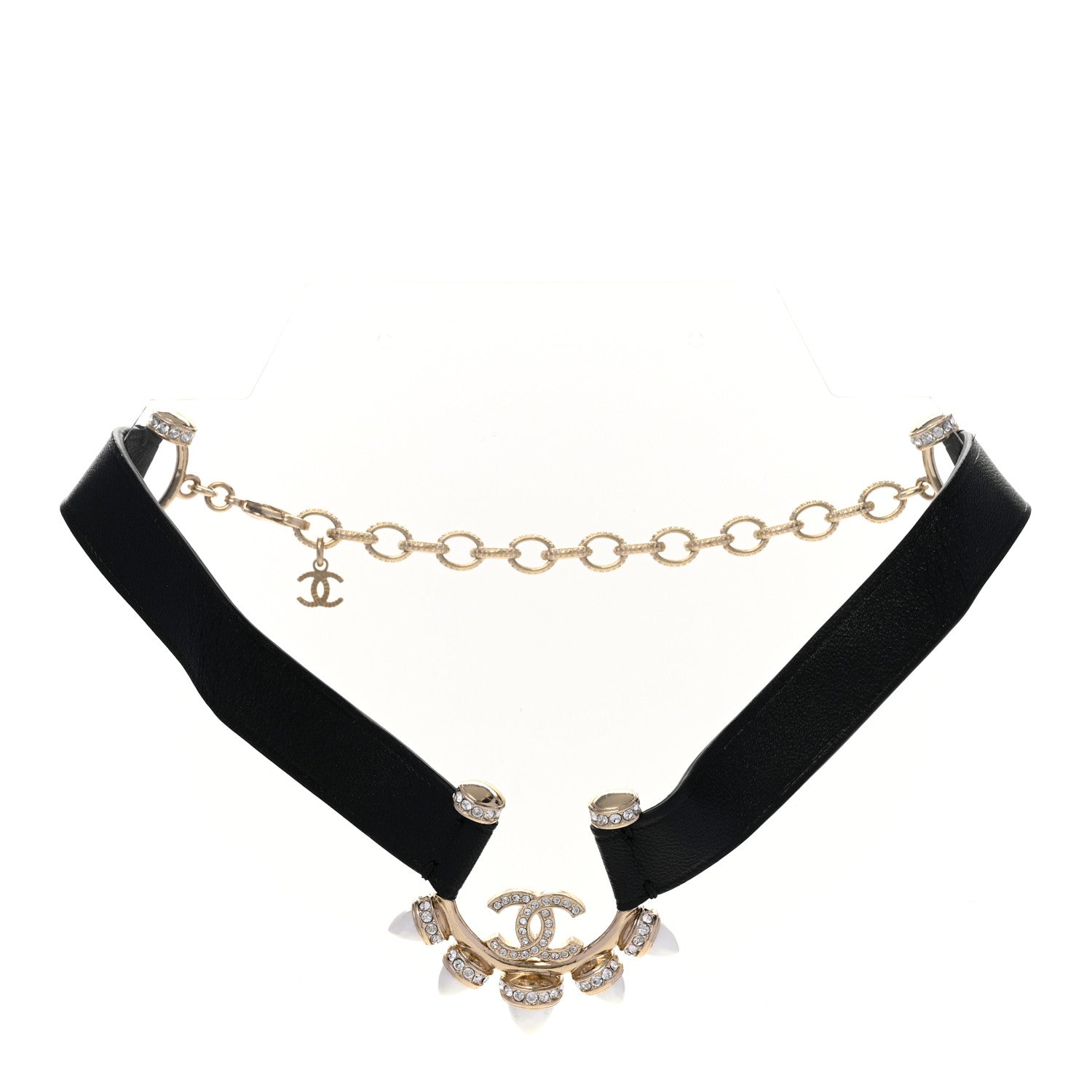Lambskin Spike Pearl Crystal CC Choker Black