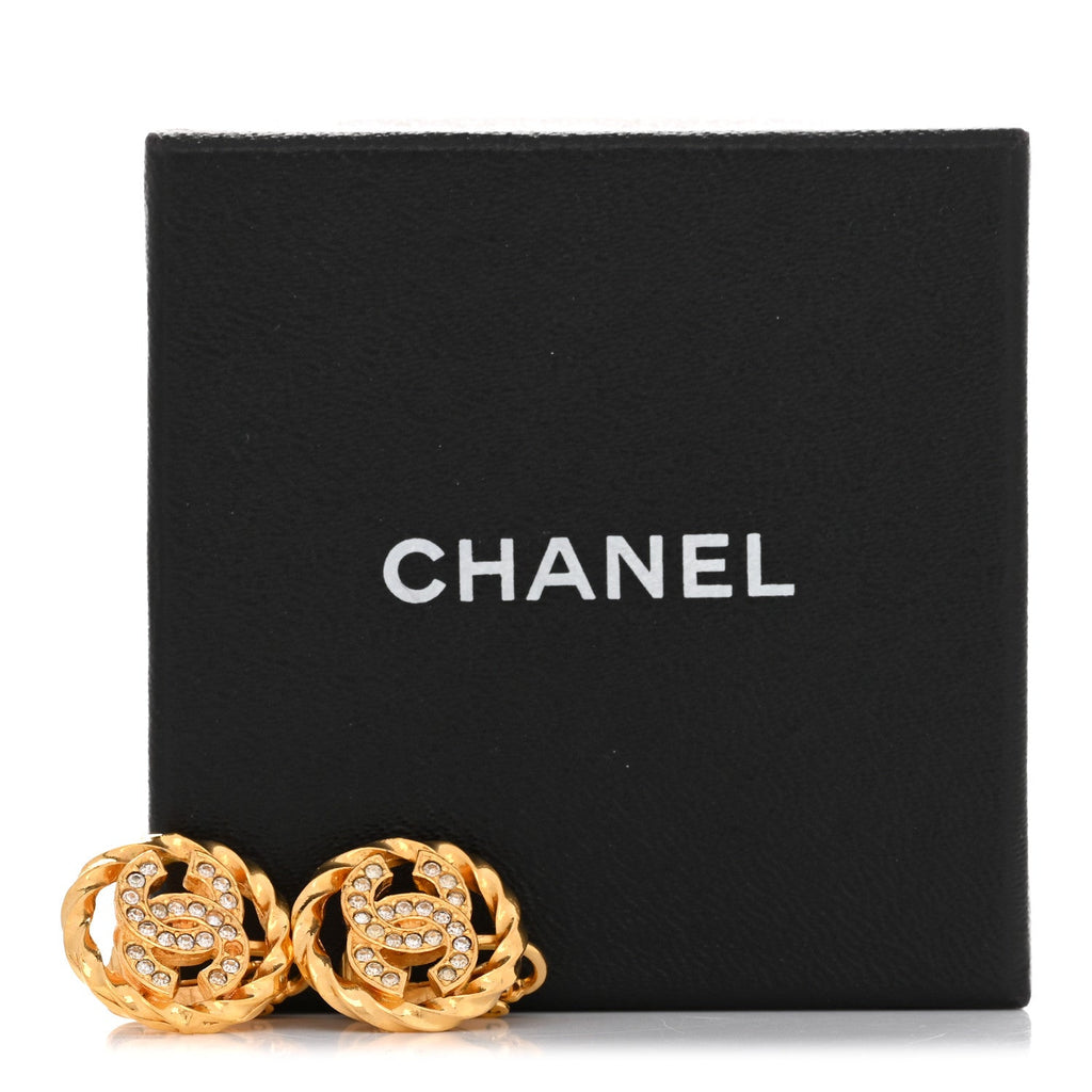 Crystal CC Round Clip On Earrings Gold