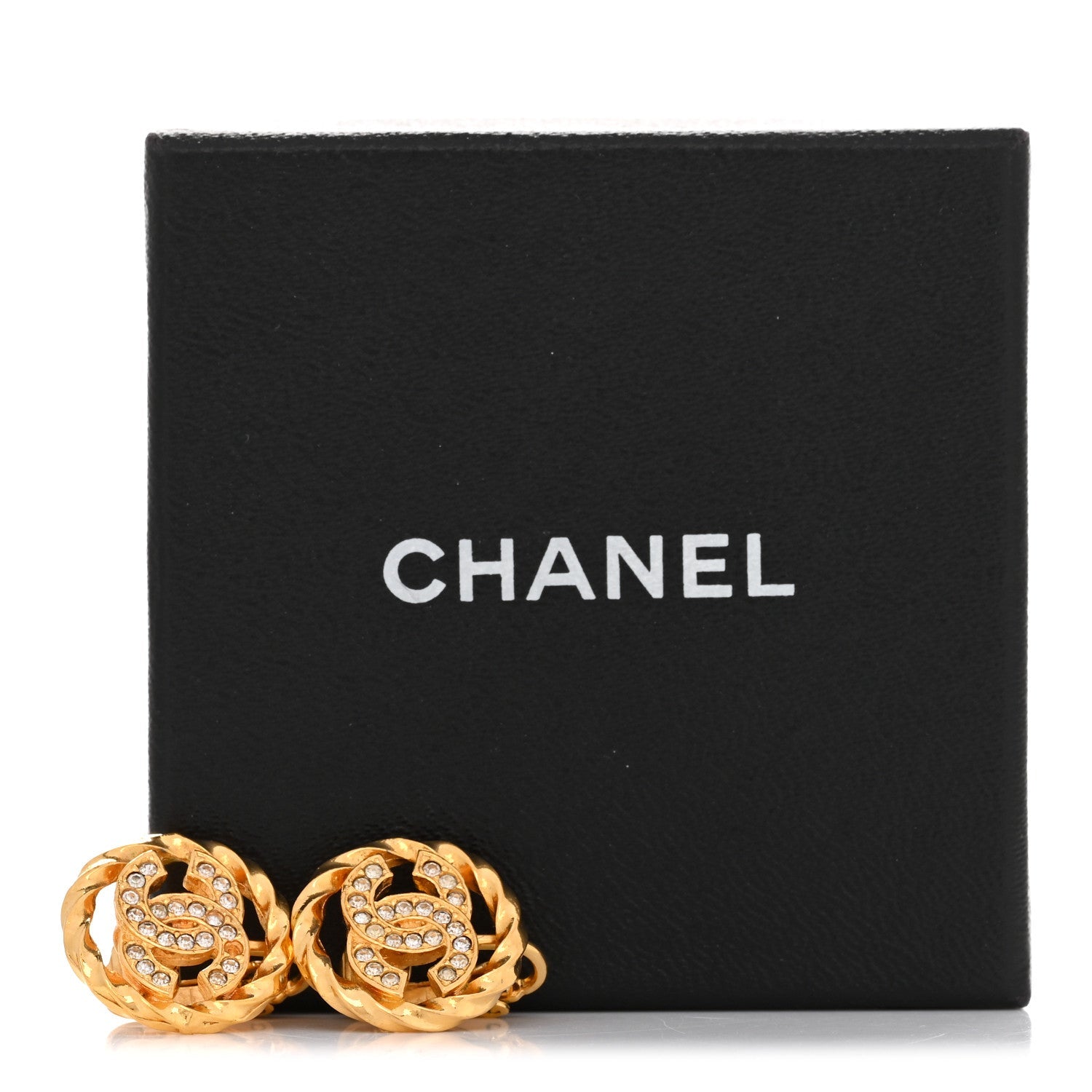 Crystal CC Round Clip On Earrings Gold