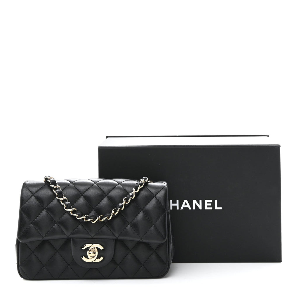 Chanel Lambskin Quilted Mini Rectangular Flap Black