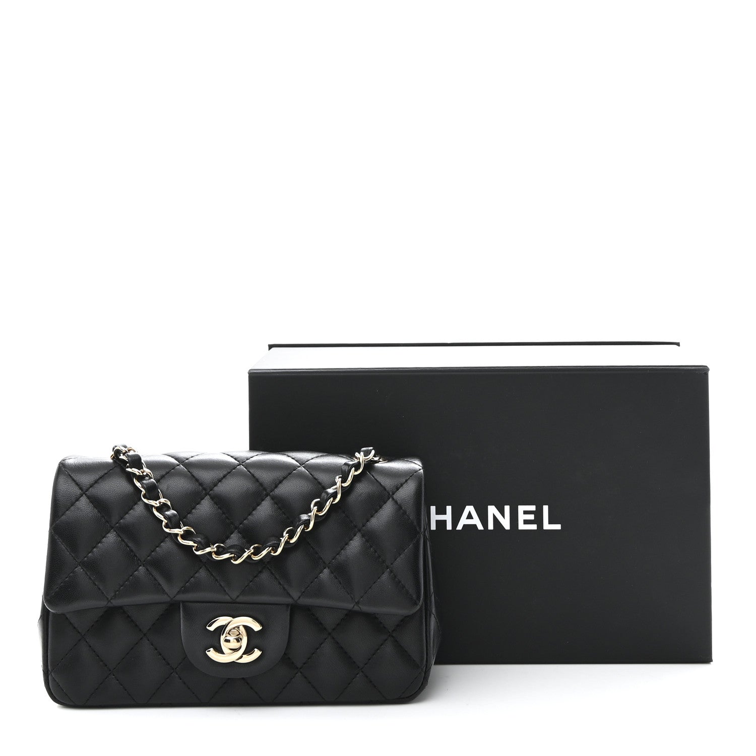 Chanel Lambskin Quilted Mini Rectangular Flap Black