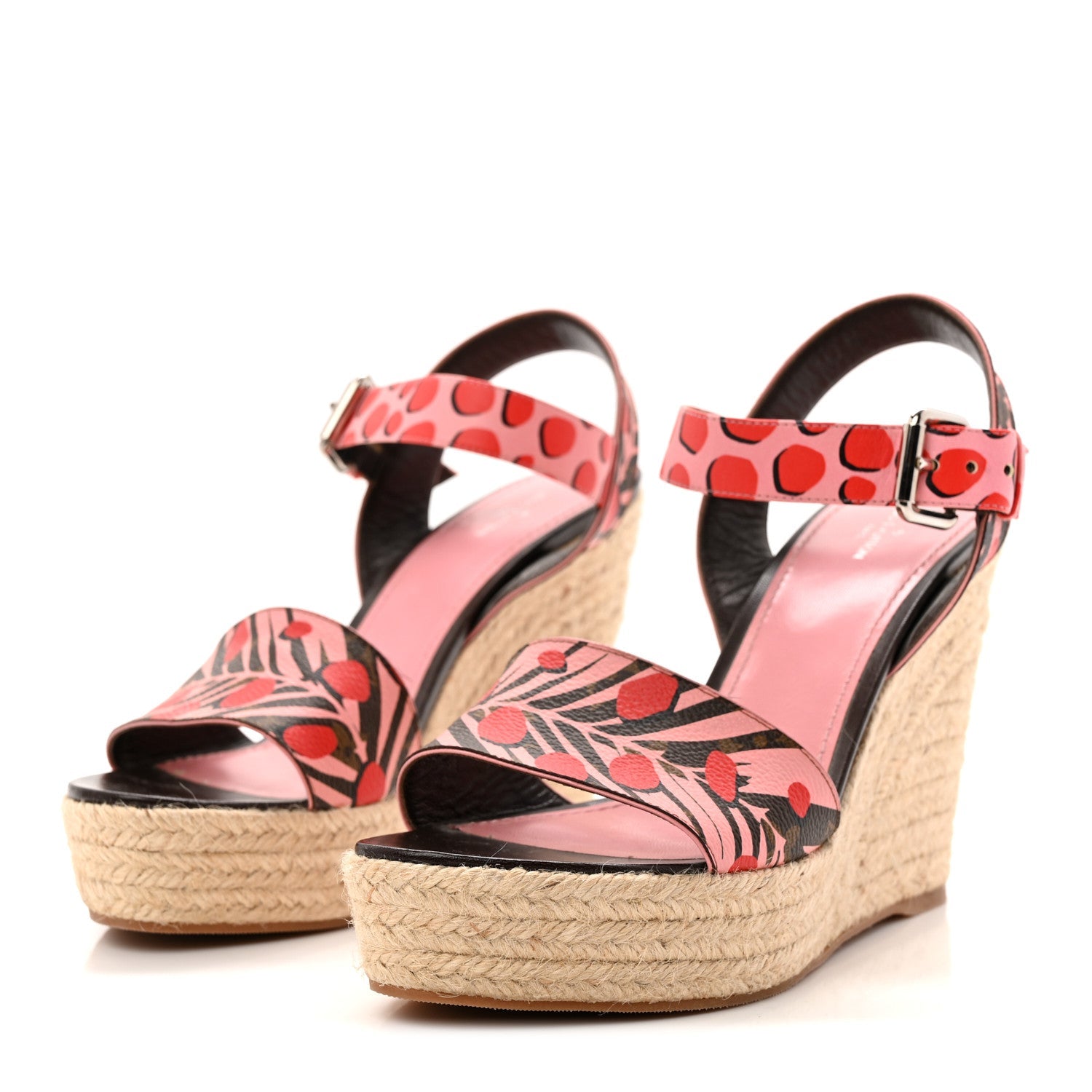Louis Vuitton Monogram Jungle Dots Espadrille Wedge Sandals 39.5 Sugar Pink Poppy