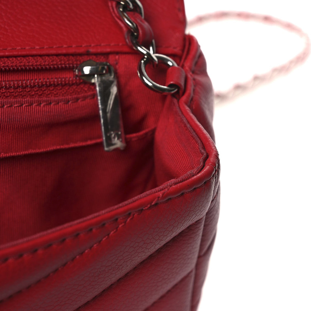 Chanel Caviar Chevron Quilted Small Single Flap Red