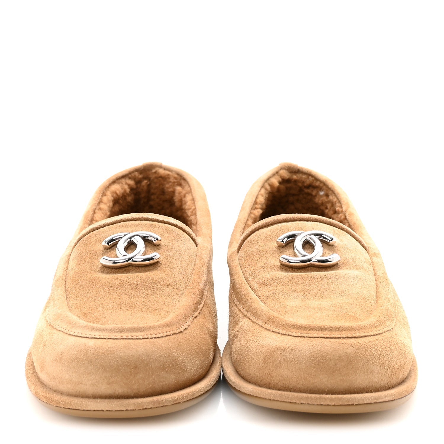 Chanel Suede Calfskin CC Loafers 38.5 Dark Beige