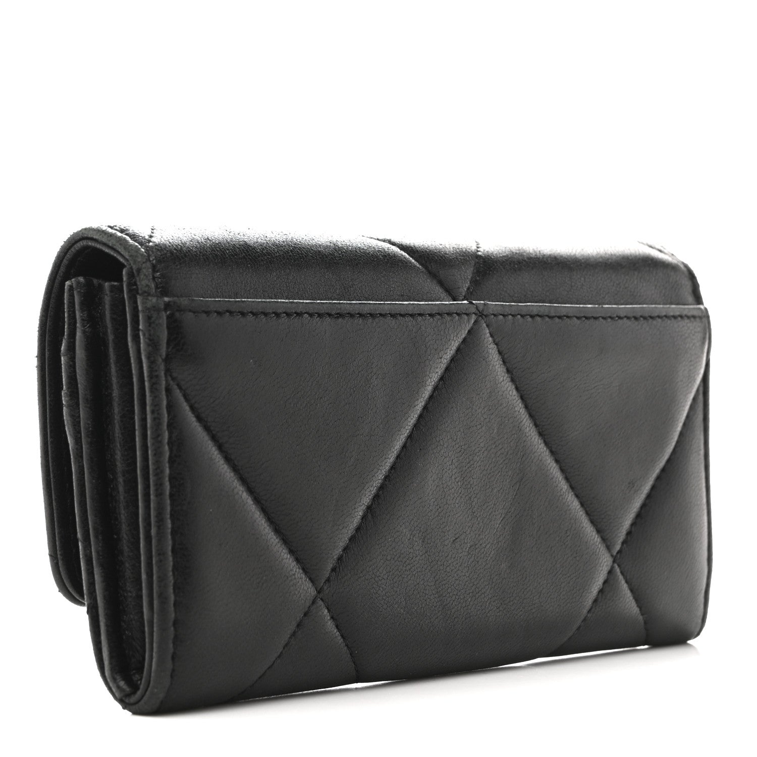 Chanel Shiny Goatskin Quilted Chanel 19 Flap Wallet Black