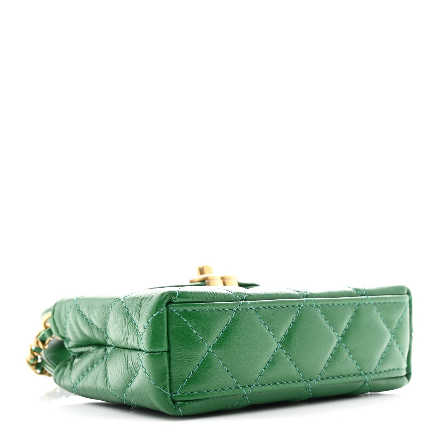 Chanel Shiny Aged Calfskin Quilted Mini Nano Kelly Shopper Green