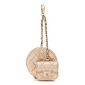 Metallic Lambskin Quilted Round Clip On Coin Purse Airpods Case Gold