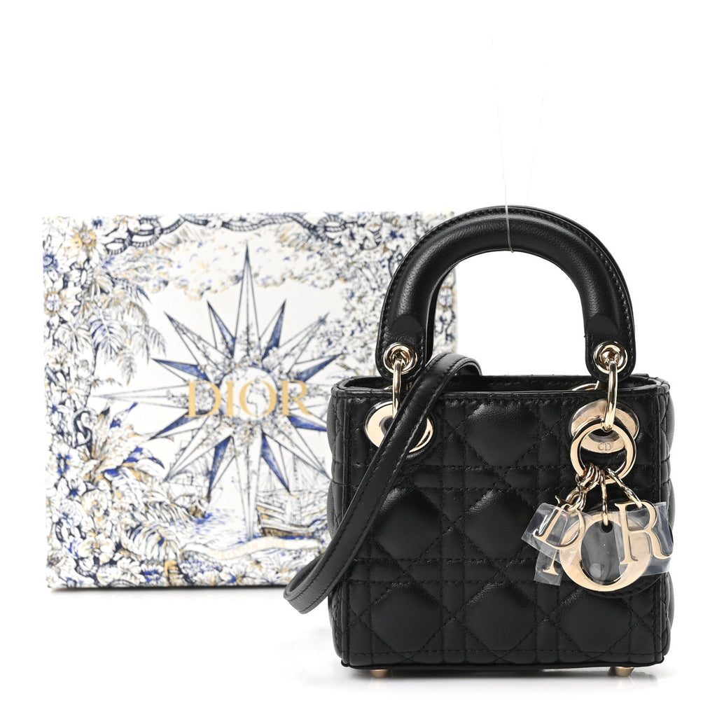 Christian Dior Lambskin Cannage Micro Lady Dior Black