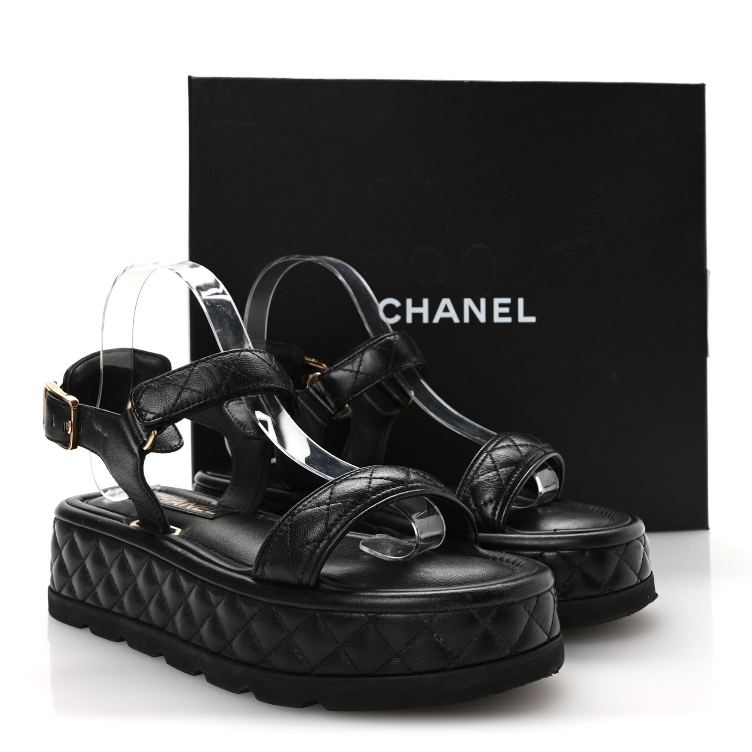 Lambskin Quilted Platform Sandals 38 Black
