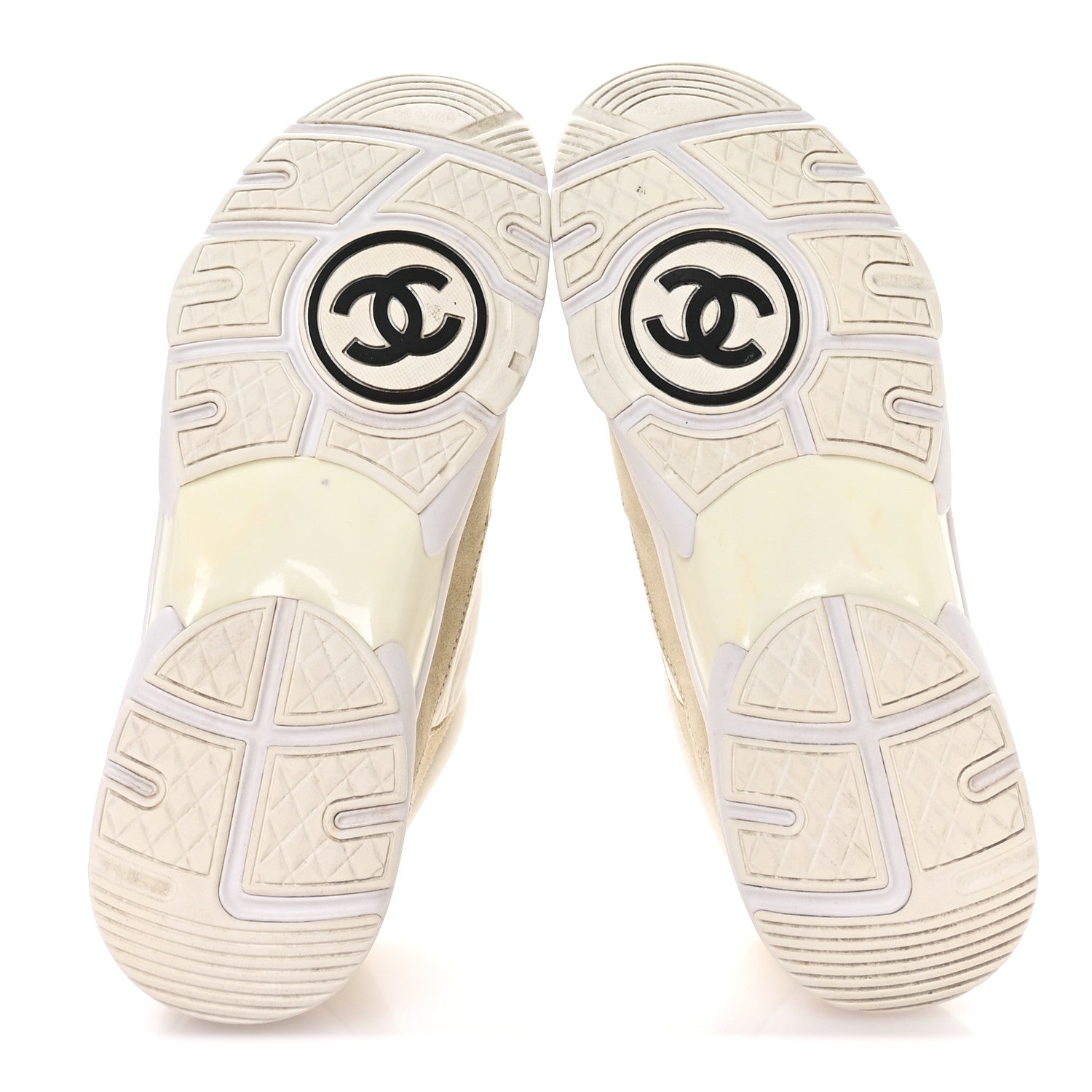 Chanel Suede Calfskin Fabric CC Sneakers 37.5 White