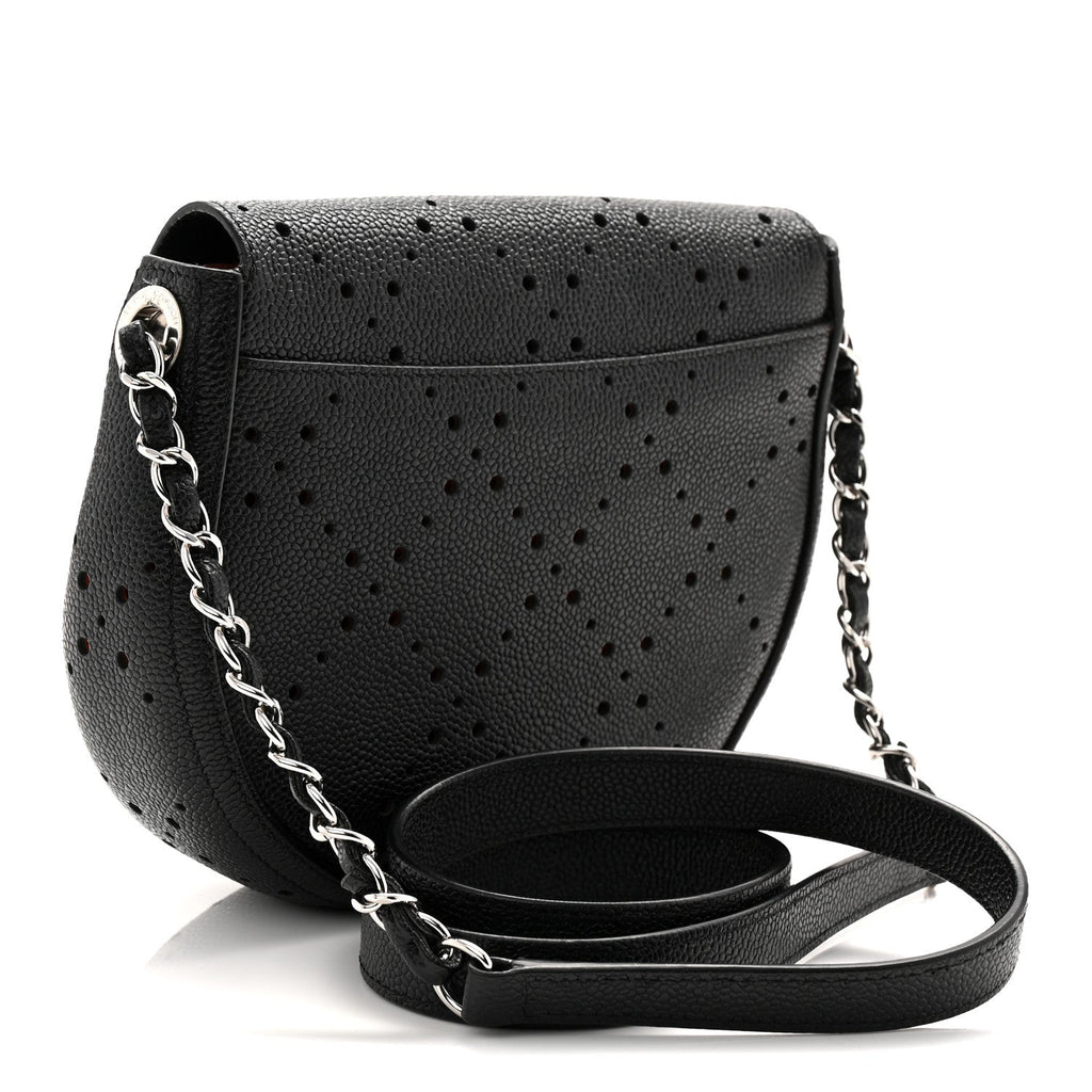 Chanel Caviar Perforated Messenger Bag Black