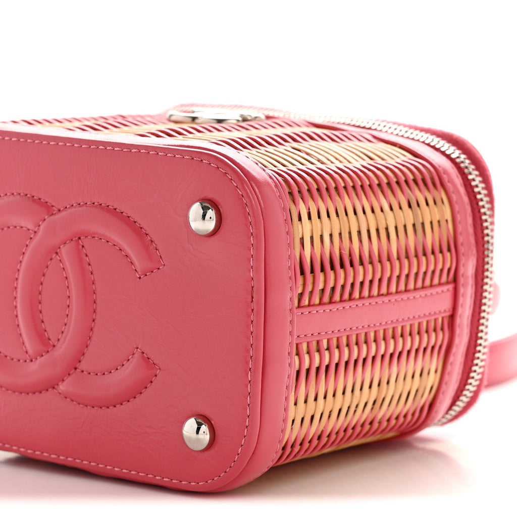 Chanel Calfskin Raffia Small Take Away Vanity Case Bag Pink Beige