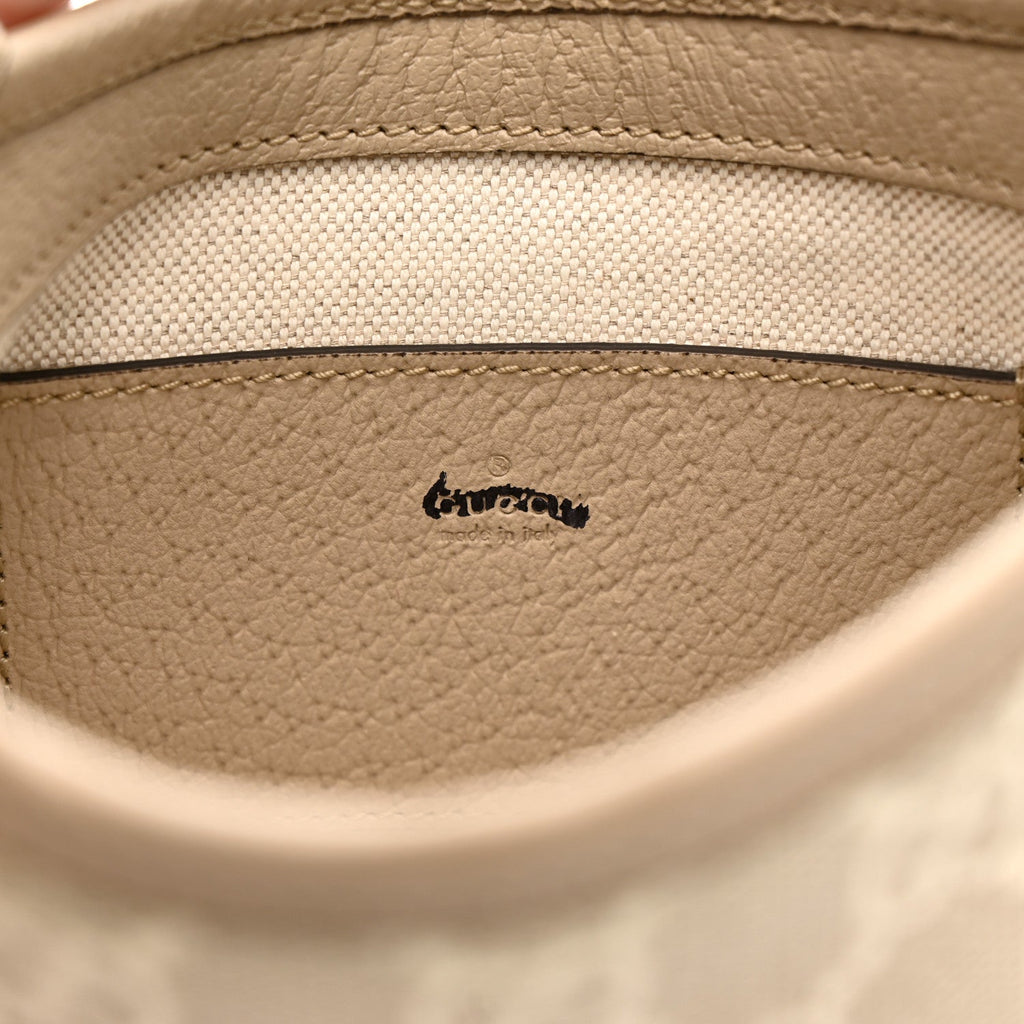 Gucci GG Supreme Monogram Textured Dollar Calfskin Mini Jackie 1961 Hobo Beige Mystic White Oatmeal