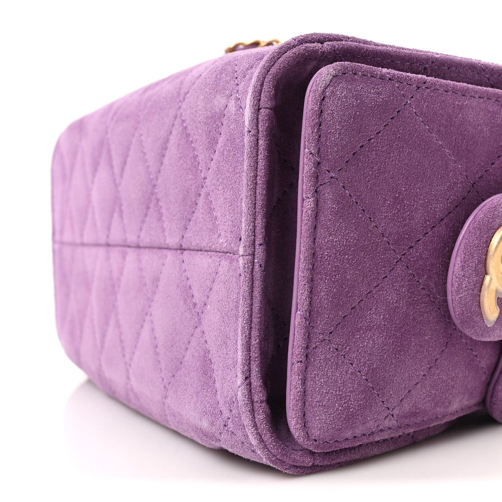 Chanel Suede Quilted Mini Chanel 25 Handbag Purple