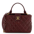 Chanel Glazed Calfskin Quilted Small Gold Bar Tote Red