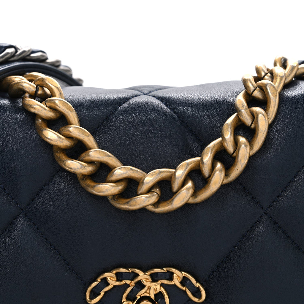 Chanel Lambskin Quilted Medium Chanel 19 Flap Navy Blue