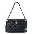 Chanel Lambskin Quilted Elegant CC Shopping Tote Navy Black