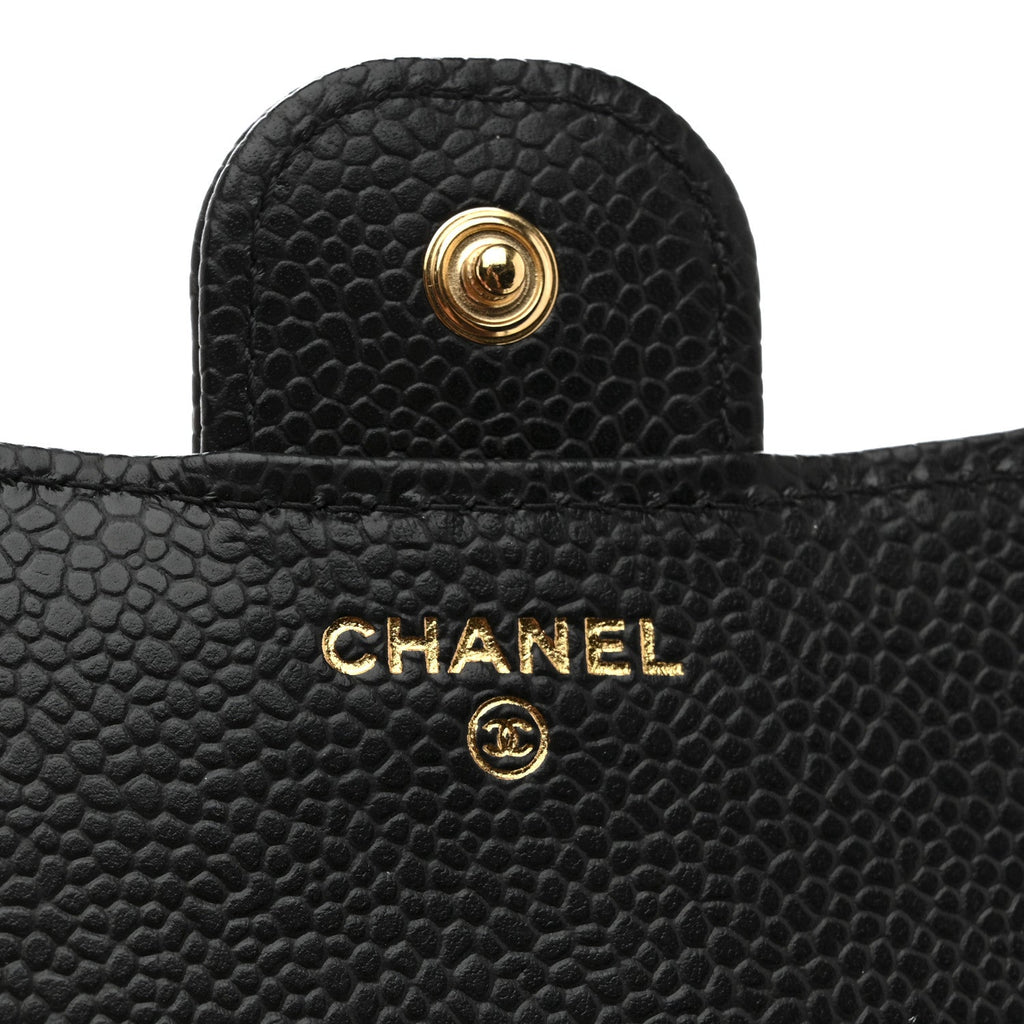 Caviar Quilted Compact Flap Wallet Black