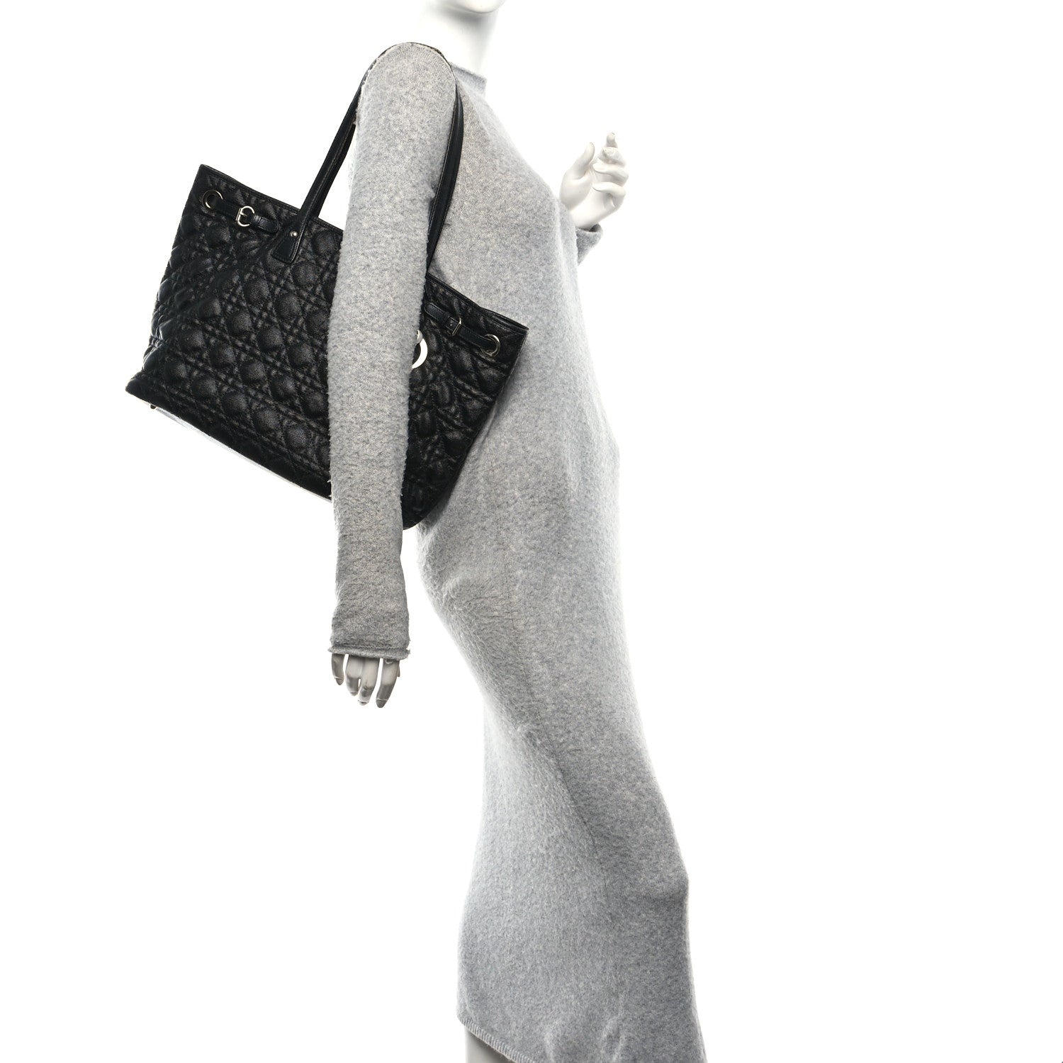 Christian Dior Coated Canvas Cannage Small Panarea Tote Black