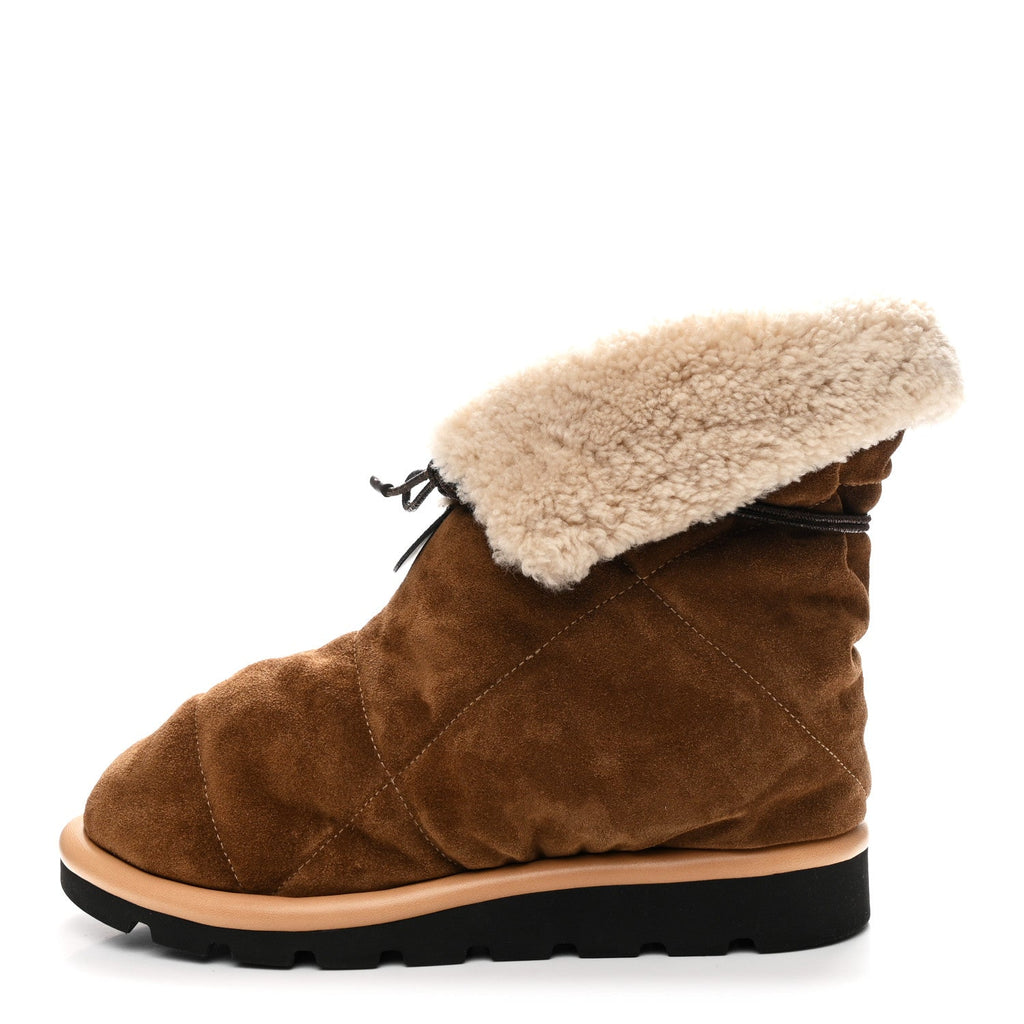 Louis Vuitton Suede Shearling Quilted Flat Ankle Boot 41 Beige