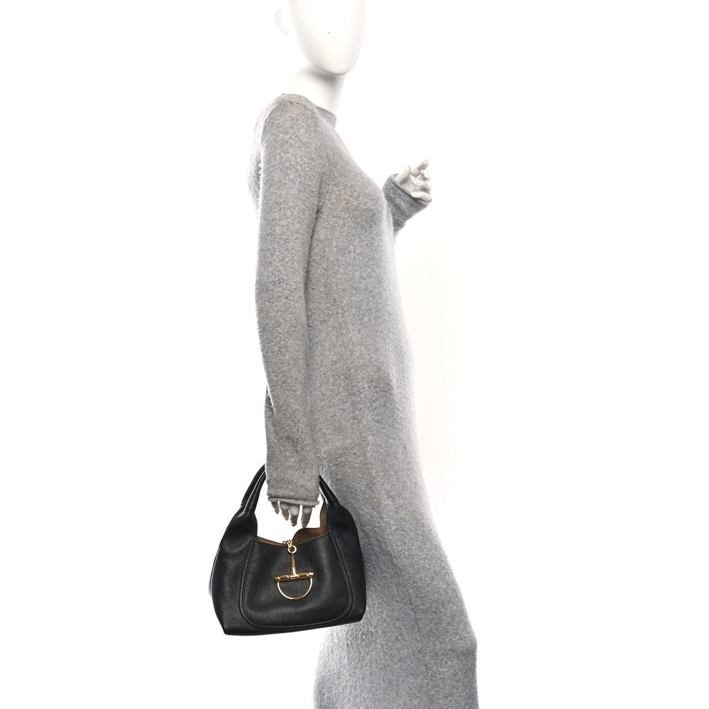 Gucci Grained Calfskin Softbit Medium Shoulder Bag Black