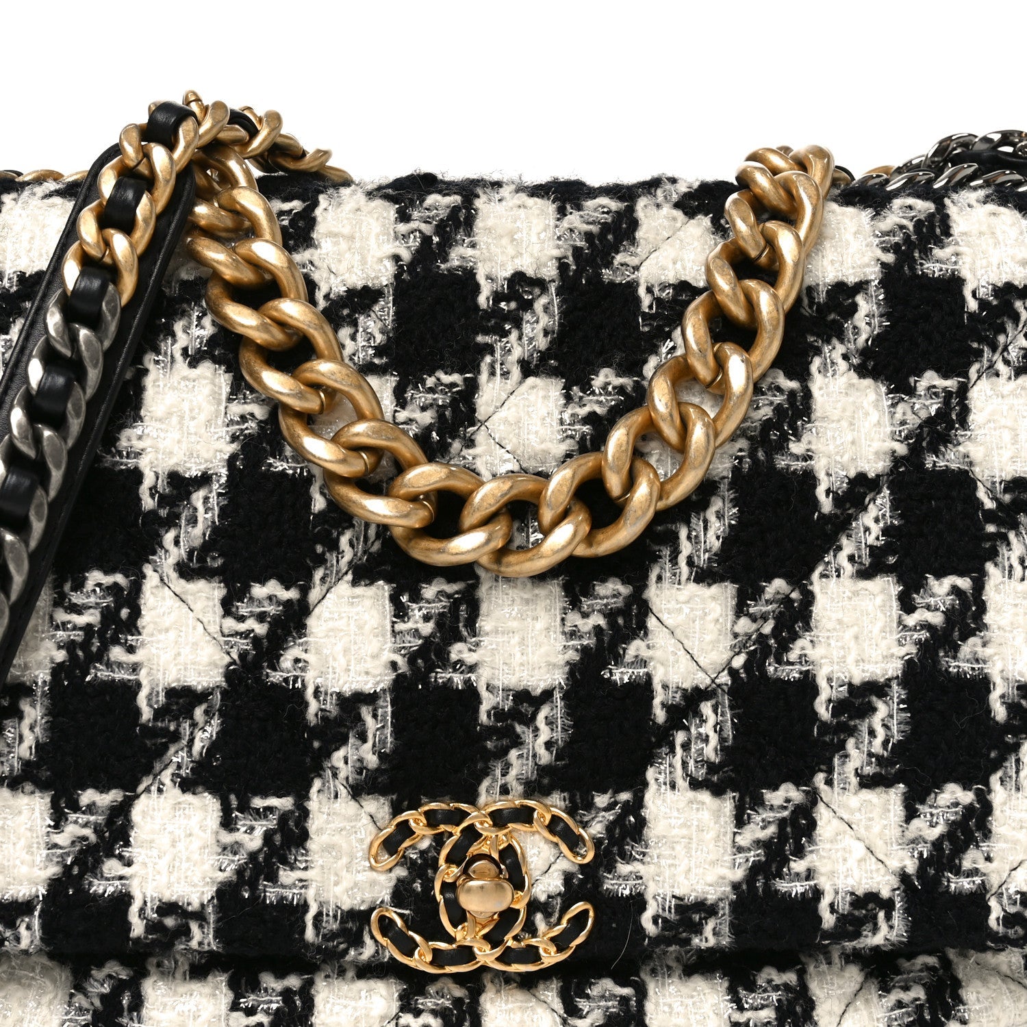 Chanel Tweed Quilted Maxi Chanel 19 Flap Black Ecru White
