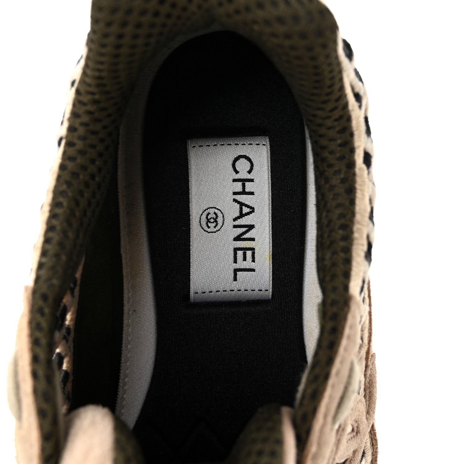 Chanel Suede Calfskin Embroidered CC Sneakers 39 Beige Black