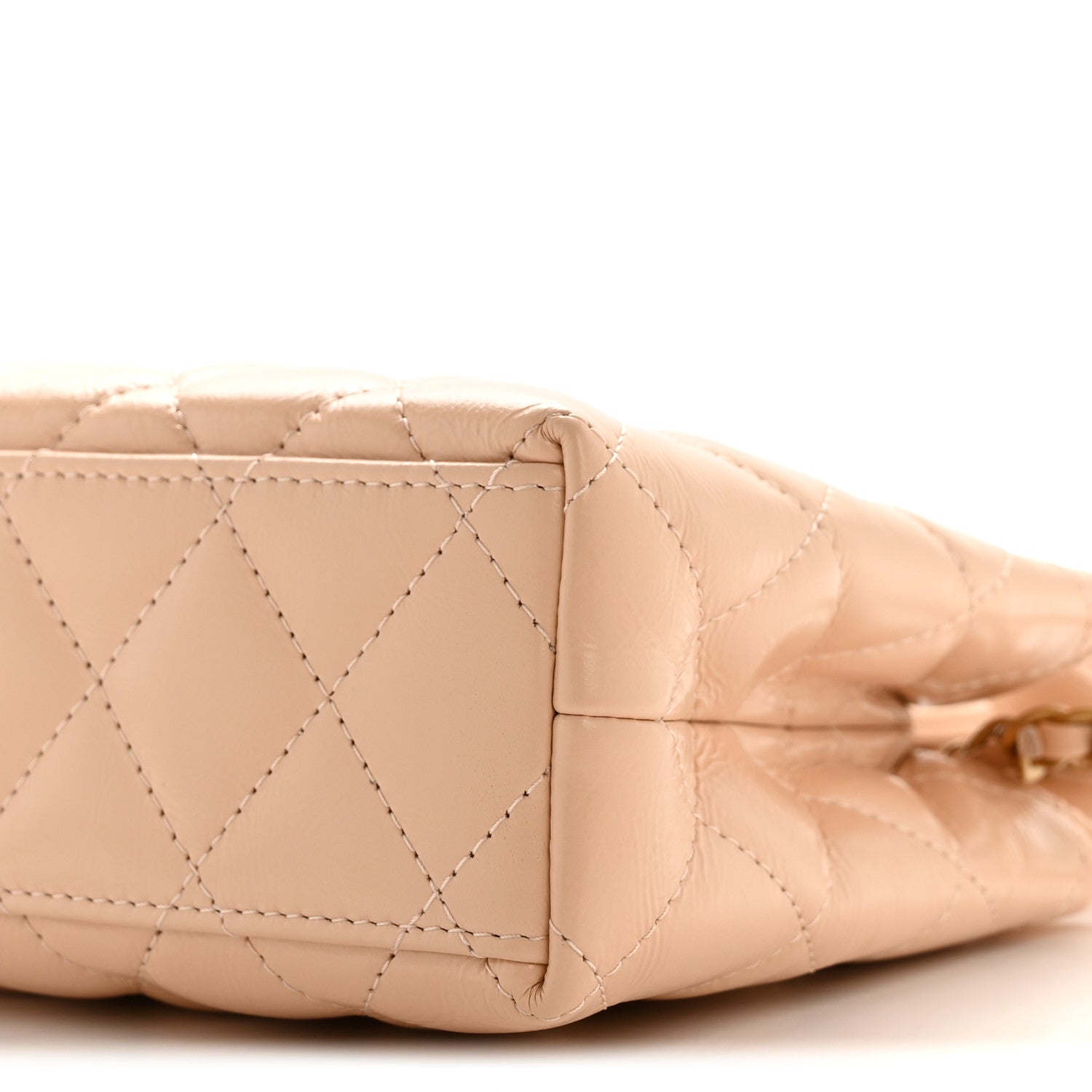 Chanel Shiny Aged Calfskin Quilted Nano Kelly Shopper Beige