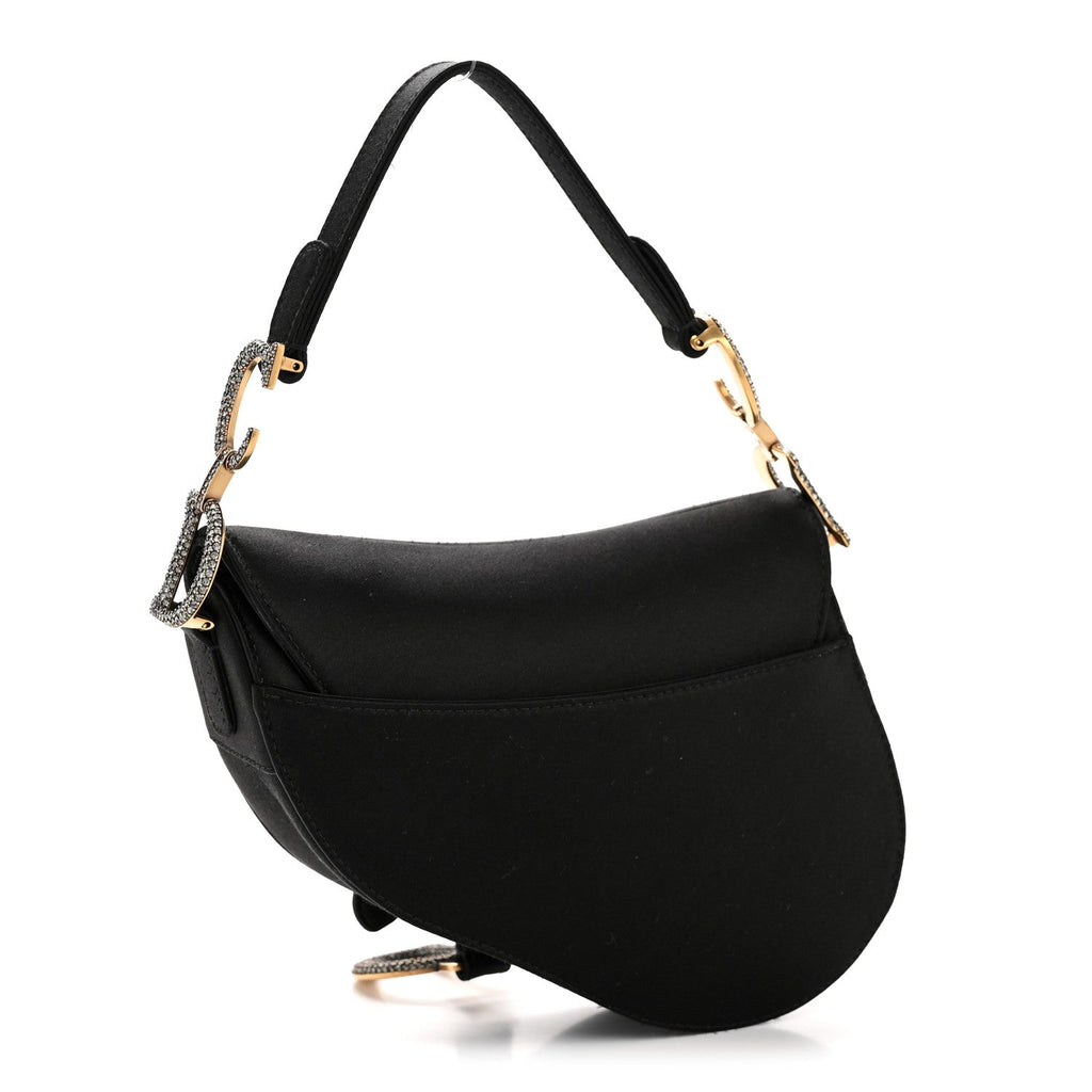 Christian Dior Satin Crystal Mini Saddle Bag Black