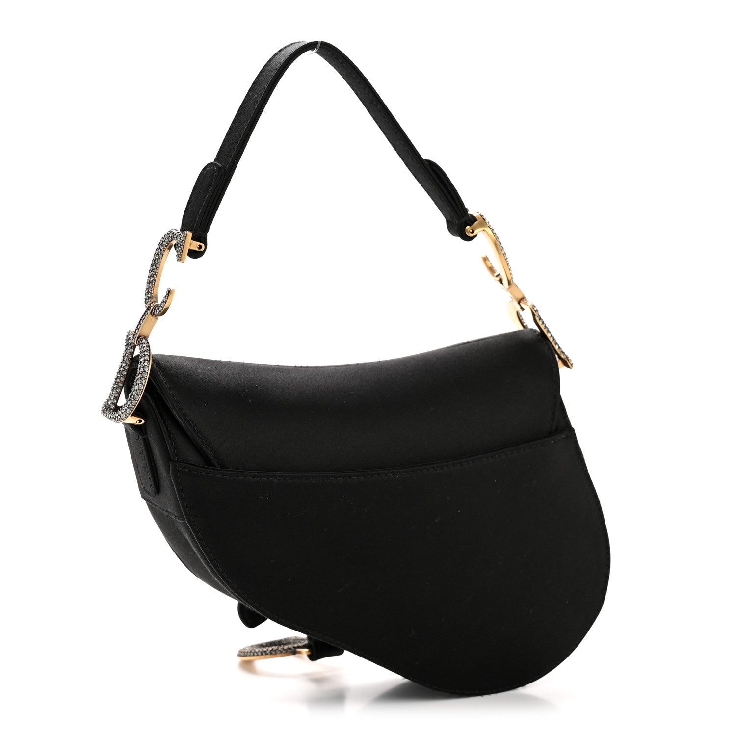 Christian Dior Satin Crystal Mini Saddle Bag Black