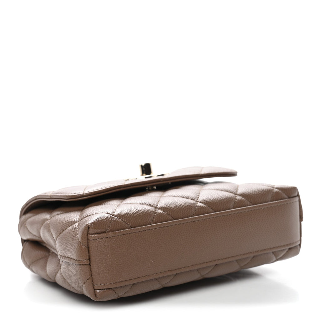 Chanel Caviar Lizard Embossed Quilted Coco Handle Clutch With Chain Brown