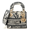 Christian Dior Canvas Embroidered Toile De Jouy Mini Lady D-Lite White Black
