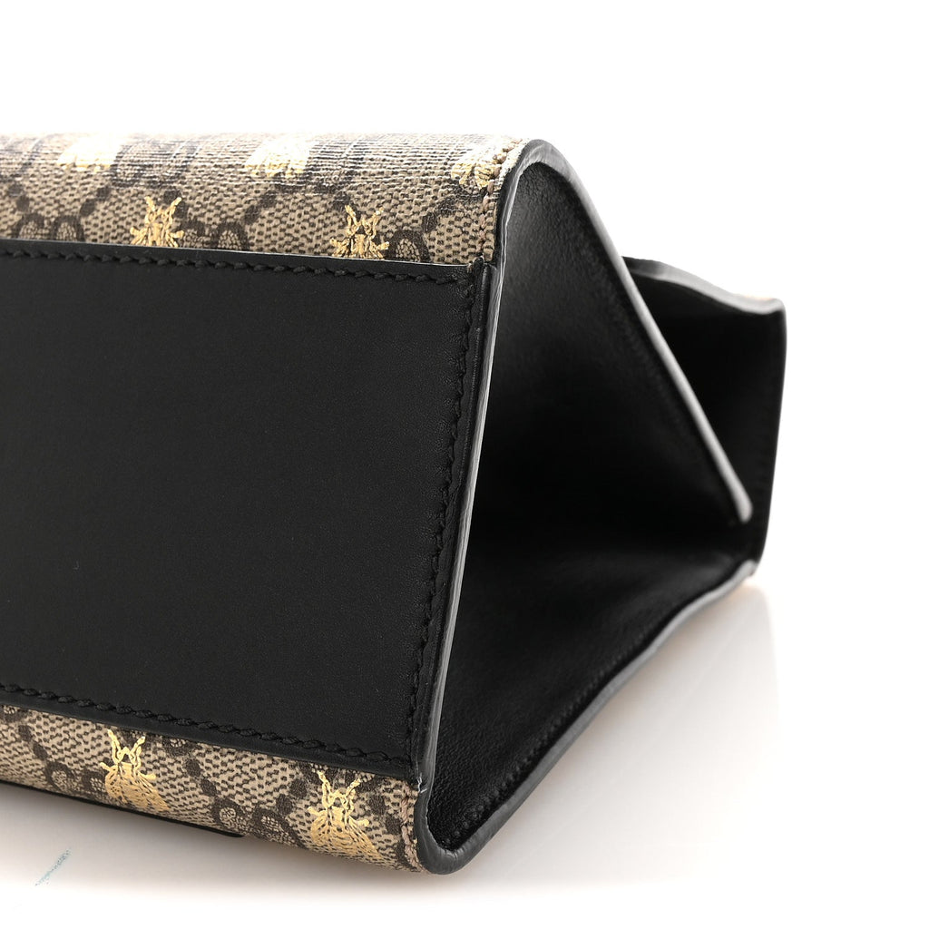 Gucci GG Supreme Monogram Bees Medium Padlock Shoulder Bag Beige Oro Black