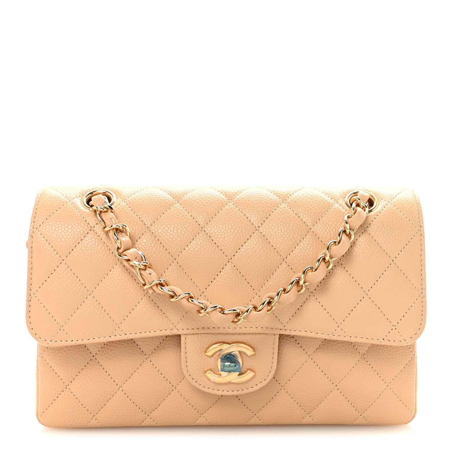 Chanel Caviar Quilted Small Double Flap Beige
