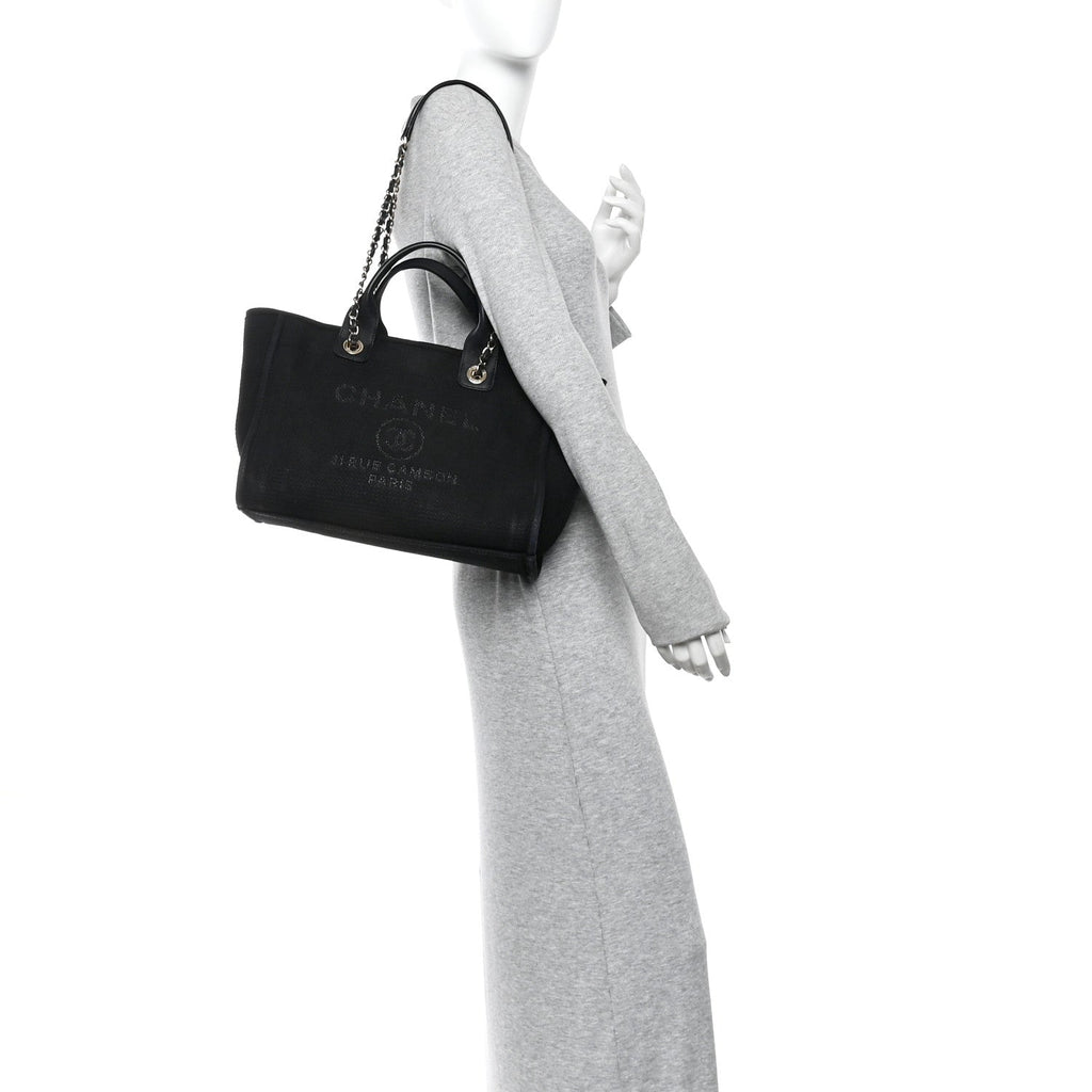 Chanel Mixed Fibers Small Deauville Tote Black