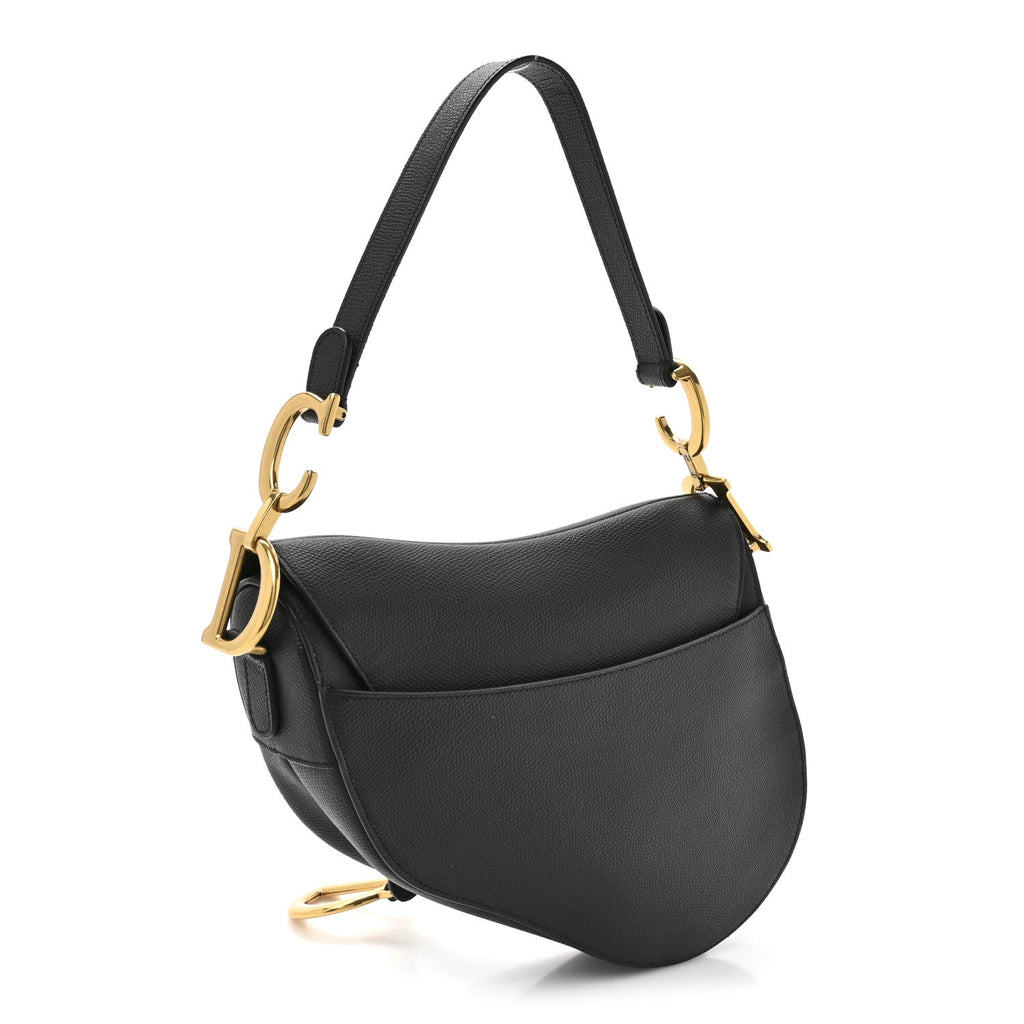 Christian Dior Grained Calfskin Saddle Bag Black