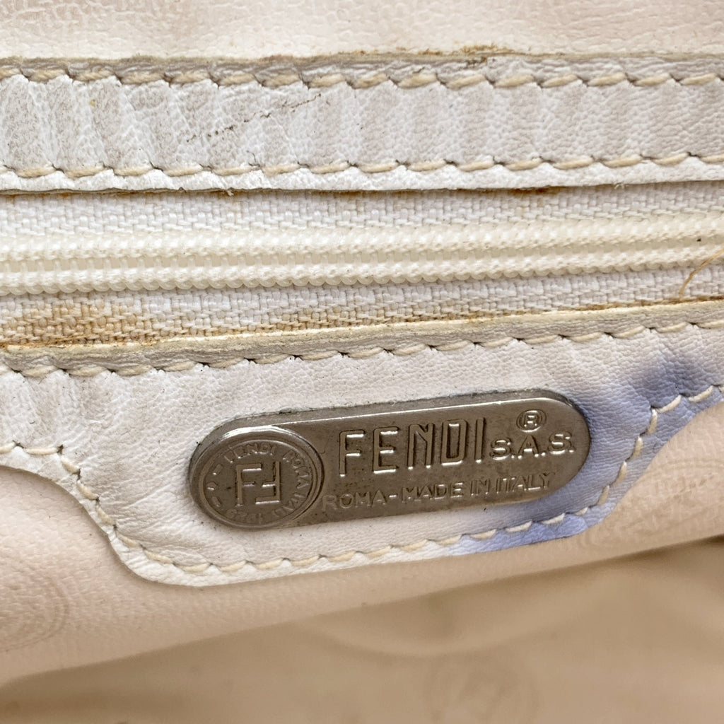 FENDI Vintage White Woven Leather Handbag Bag Satchel