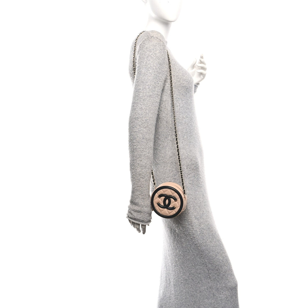 Chanel Caviar Quilted Round Filigree Crossbody Beige Black