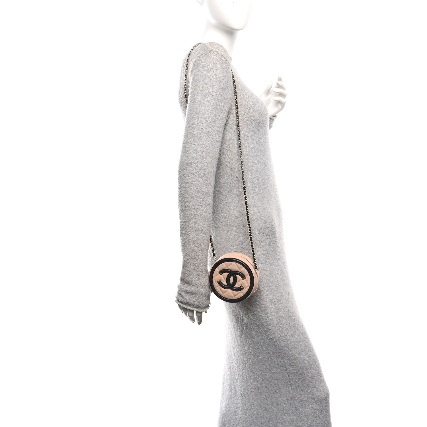 Chanel Caviar Quilted Round Filigree Crossbody Beige Black