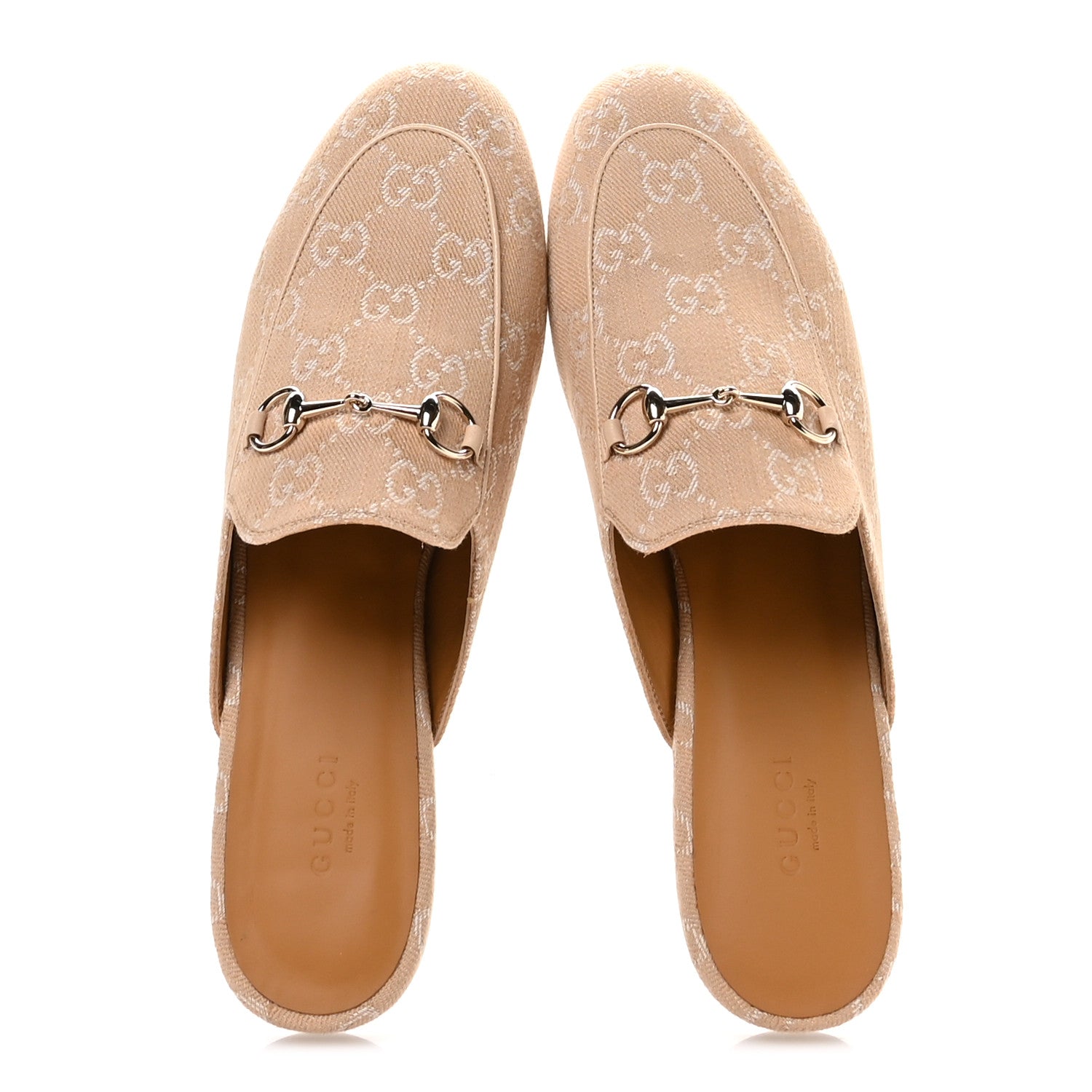 Gucci Summer Denim GG Malaga Kid Womens Princetown Slippers 39.5 Souffle Rose