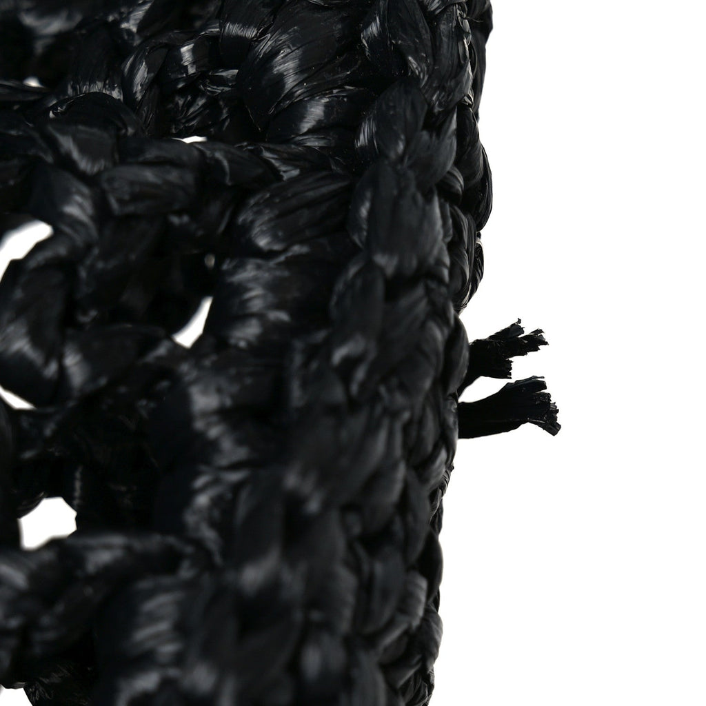 Prada Yarn Raffia Effect Crochet Logo Embroidered Tote Bag Black