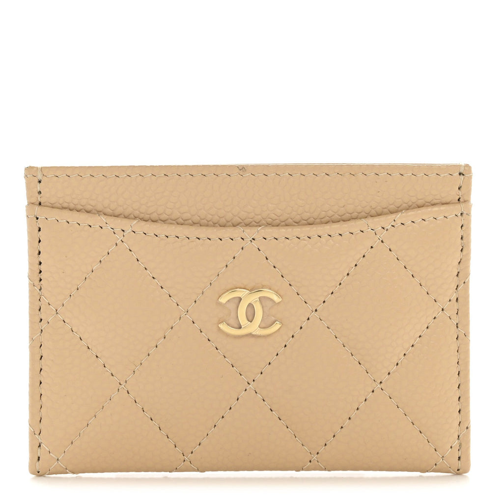 Caviar Quilted Card Holder Beige