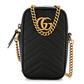 Gucci Calfskin Matelasse Mini GG Marmont Crossbody Bag Black