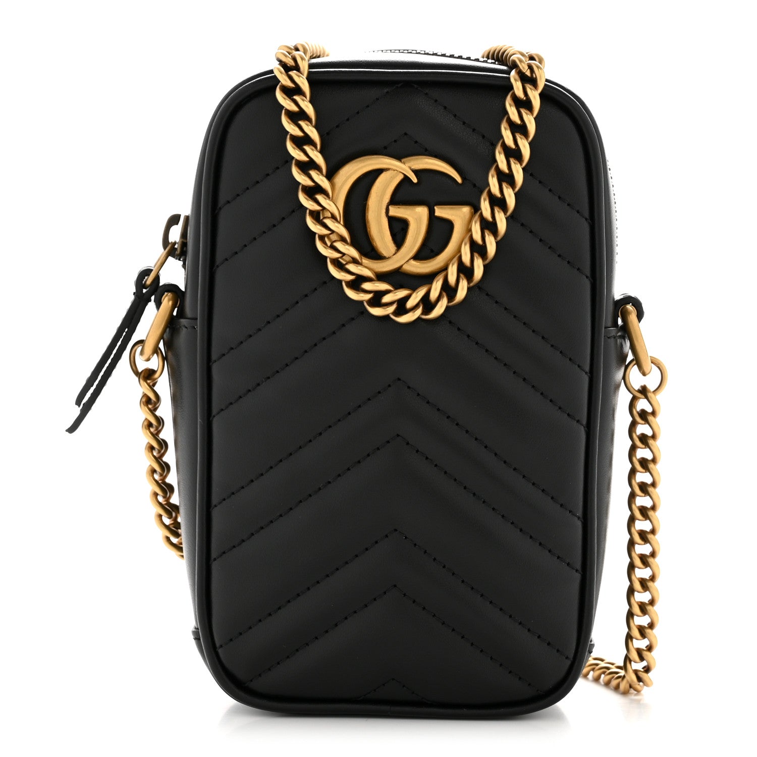 Gucci Calfskin Matelasse Mini GG Marmont Crossbody Bag Black